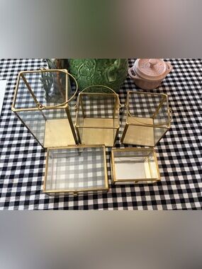 Glass and Gold Metal Decorative Cube Terrariums - Set of 5